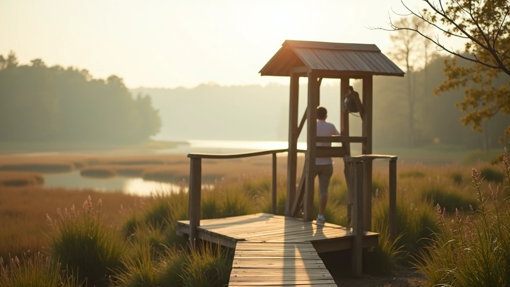 Wooden bird watching platform overlooking wetland habitat at Rāzna National Park
