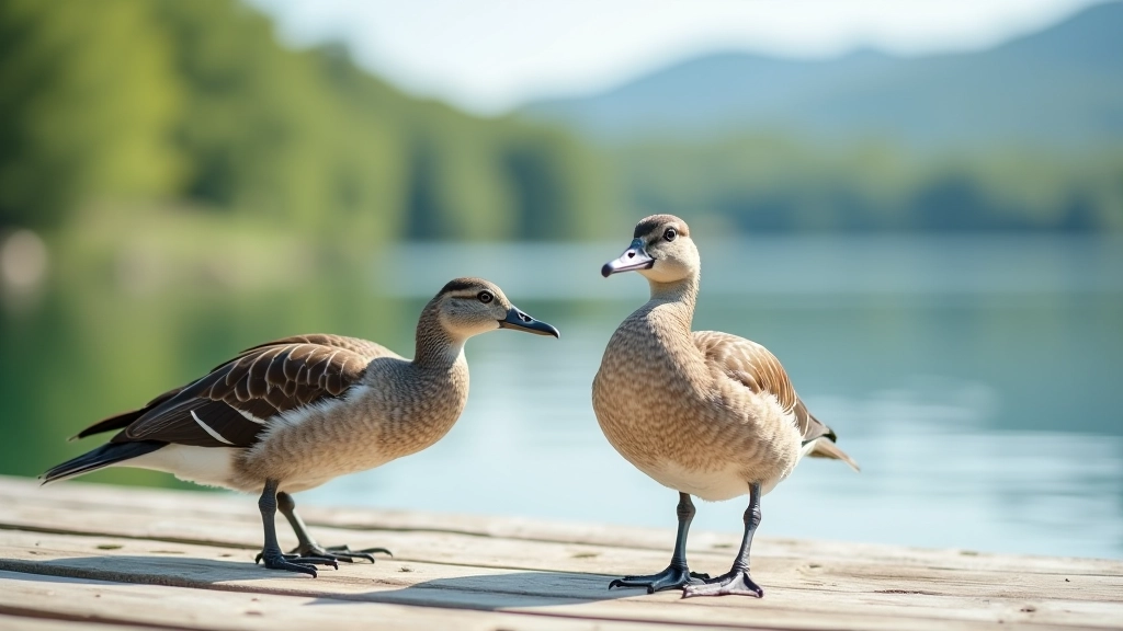 Bird on a platform overlooking the lake
